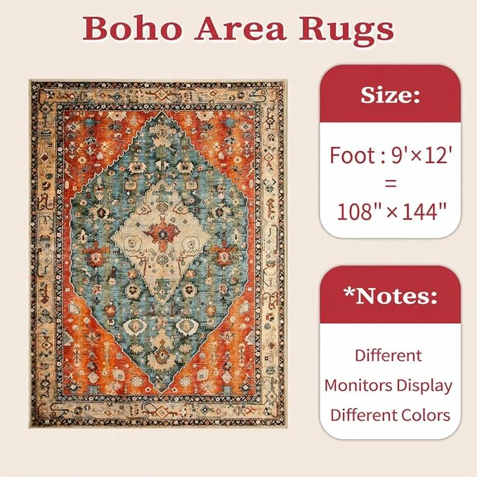 SERISSA 9x12 Washable Non Slip Boho Area Rug - Image 7