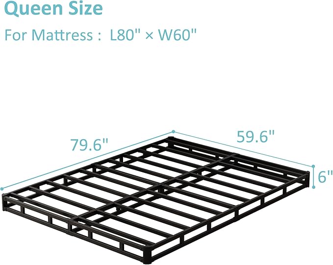 Box Spring for Queen Bed Bed Base 6 Inch, Low Profile Metal Queen Box Spring with Fabric Cover, 3000 Lbs Max Weight Capacity Mattress Foundation, Noise-Free, Easy Assembly