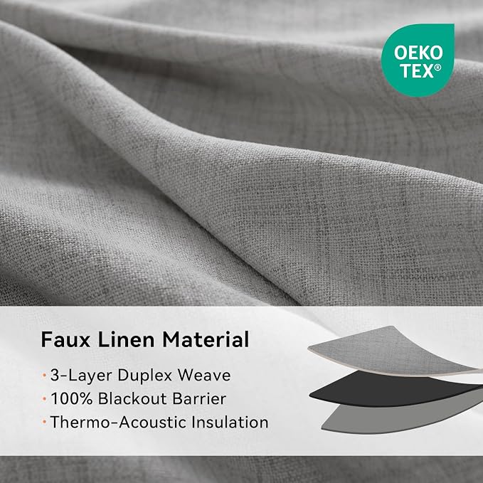 100% Blackout Linen Textured Curtains 90 Inch Long, Light Blocking, Thermal - Image 4