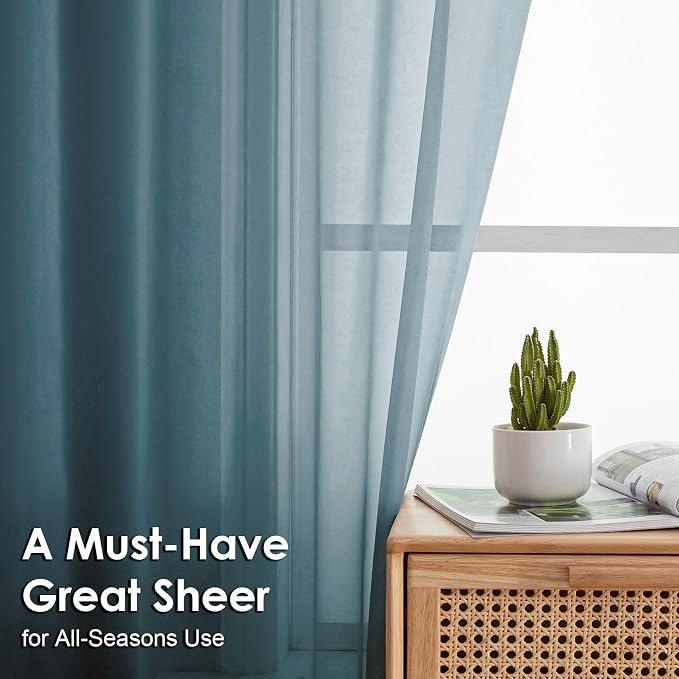 2 Pieces Dusty Blue Sheer Curtains 84 inches Long-Lightweight Soft Window - Image 3