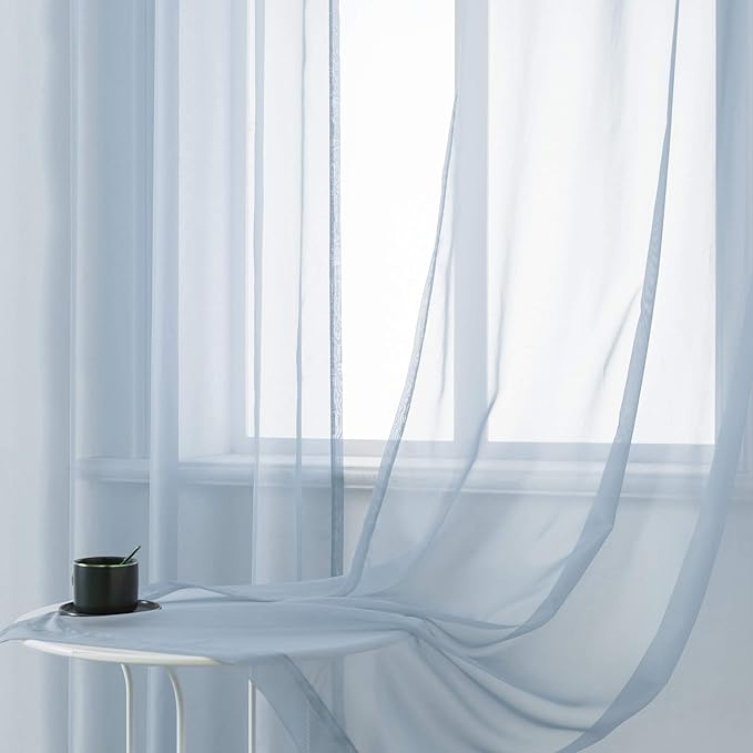 DUALIFE Dusty Blue Sheer Curtains 84 Inch Length for Living Room Decor Set of 2 Panels Grommet Window Look Semi Sheer Transparent Sheer Curtains for Bedroom 52x84 Inches Long Stone Blue