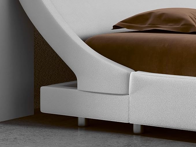 SHA CERLIN Modern Low Profile Platform Bed Frame Queen Size, Stylish Faux Leather Upholstered Sleigh Bed with Adjustable Headboard, No Box Spring Needed, White