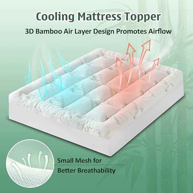 DOWNCOOL 3 Inch Memory Foam Mattress Topper Twin – Cooling Pillow Top Mattress Topper for Back Pain Relief, with Bamboo Viscose Air Layer, 1700 GSM Fill, Deep Pocket Fits 8"–21"