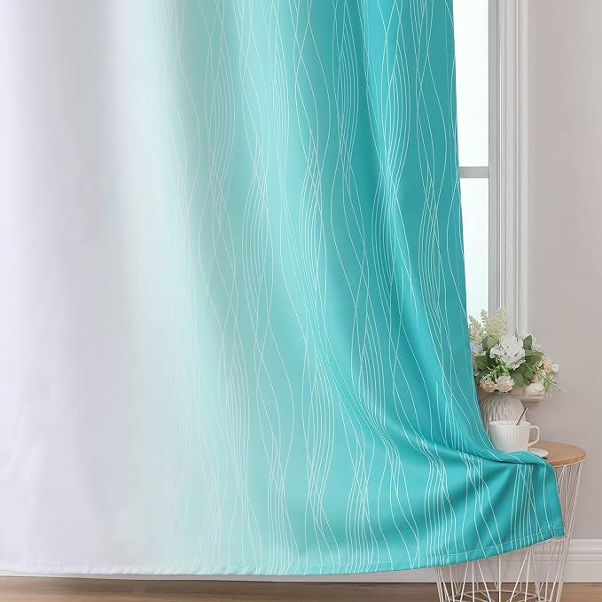 Teal and Grayish White Ombre Blackout Curtains - Image 6