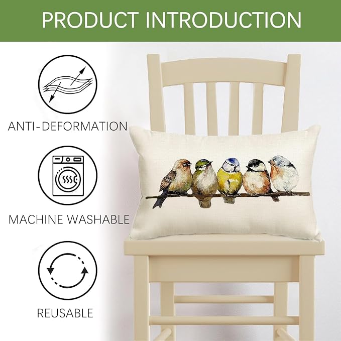 RABUSOFA Watercolor Birds Pillows Decorative Throw Pillows 12x20, Hand-Painted - Image 6