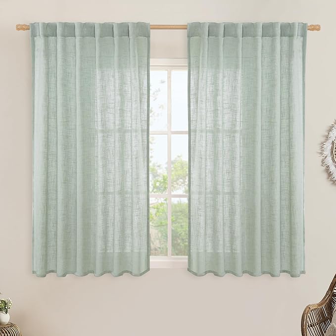 Light Sage Linen Curtains 45 Inches Long by LAMIT