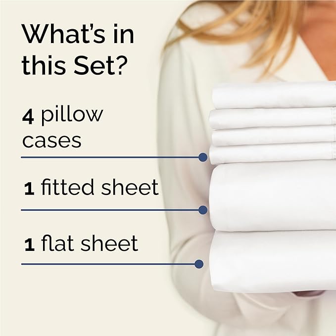 Full 6 Piece Sheet Set - Comfy Breathable & Cooling - Ultra Soft Hotel Luxury Bedding Set w/ 8-16 Inch Deep Pockets - 1 Flat & 1 Fitted Sheet & 4 Pillowcases - Wrinkle Free & Easy Care - Antique White