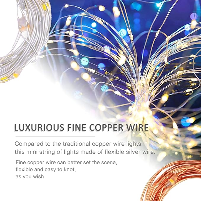 String Lights, Waterproof LED String Lights,2 Pack 20ft 60 LED Festival Decorations Crafting Battery Powered Copper Wire Starry Fairy Lights (Warm White)