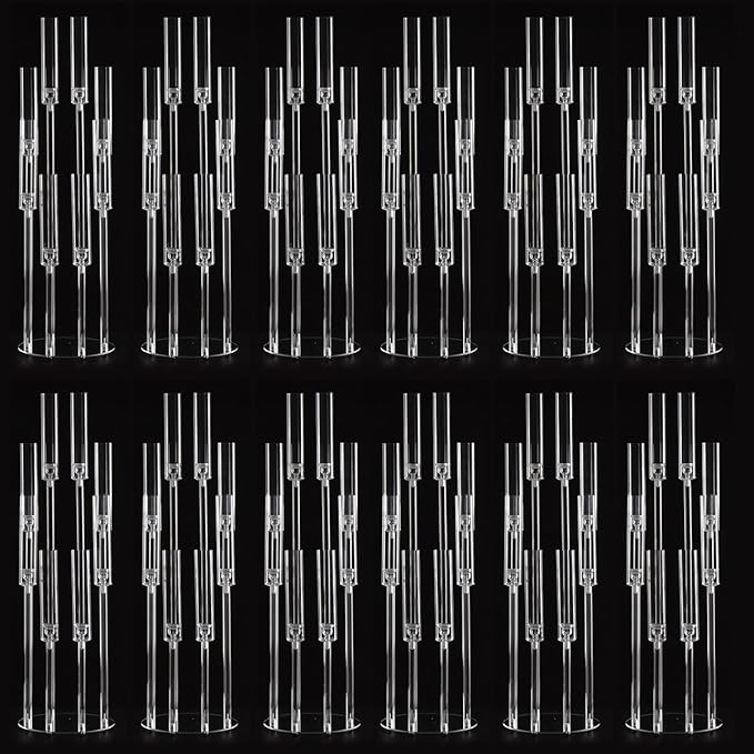 12PCS 8 Arm Acrylic Candelabra for Party Table Centerpiece,Clear Candelabra Centerpiece for Wedding 38.5 Tall Floor Candle Holder for Christmas Party Baby Shower Decor candelabros para centros de mesa