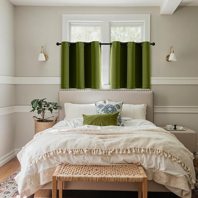 MIULEE Blackout Curtains for Bedroom 2 Panel 40"x36" Long Light Olive Green | - Image 7