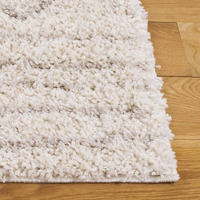 SAFAVIEH Arizona Shag Collection Accent Rug - 3'2" x 5', Ivory & Beige, Moroccan Design, Non-Shedding & Easy Care, 1.6-inch Thick Ideal for High Traffic Areas in Foyer, Living Room, Bedroom (ASG741A)