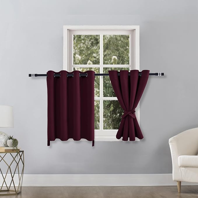 RV Blackout Curtains for Bedroom 52 x 30 Inch Long Burgundy 2 Panel | Thermal - Image 7