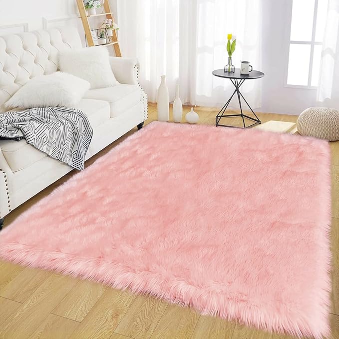 Latepis Pink Rugs for Living Room Area Rug 6x9 Faux Sheepskin Fur Rug for - Image 7