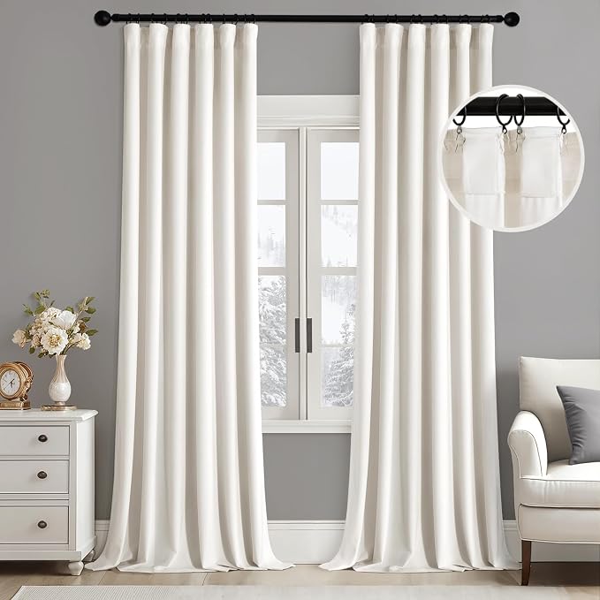 MIULEE Velvet Curtains 50W x 94L 2 Panels Ivory Blackout Curtains | Luxury by MIULEE