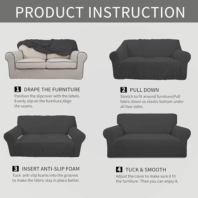 Easy-Going Stretch Loveseat Couch Covers Washable Dark Gray | 1-Piece Loveseat - Image 8