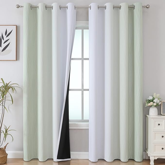 Sage Green and Greyish White Ombre Blackout Curtains by ESTELARTEXTILER