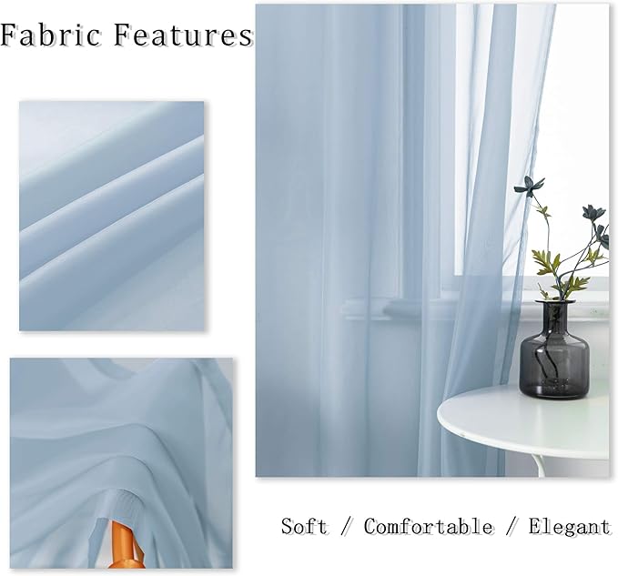 DUALIFE Dusty Blue Curtains 120 Inches Extra Length for Living Room Decor 2 Panels Set Grommet Look Semi Transparent Sheer Curtains for Bedroom 120 Inch Long 10FT Stone Blue