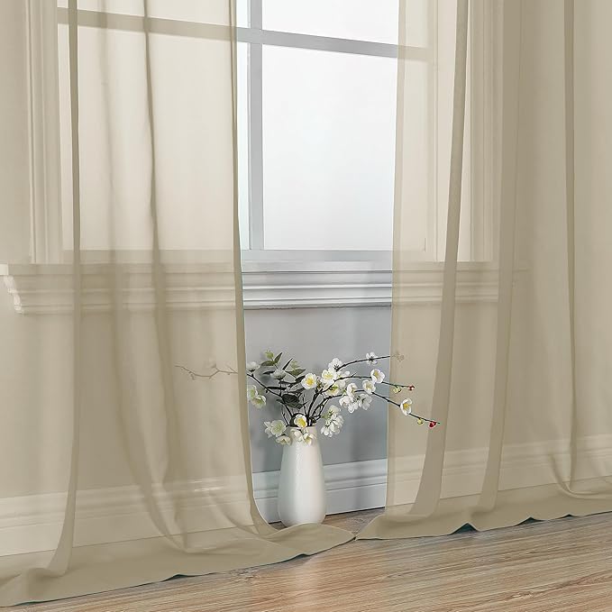 Taupe Sheer Curtains 63 Inches Long 2 Panels - Image 6