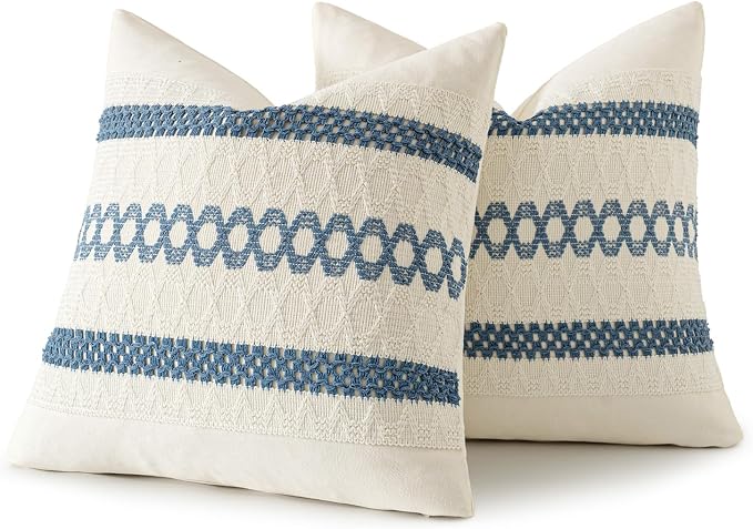 MIULEE Set of 2 Coastal Blue Boho Decorative Pillow Covers 20x20 Inch | - Image 8