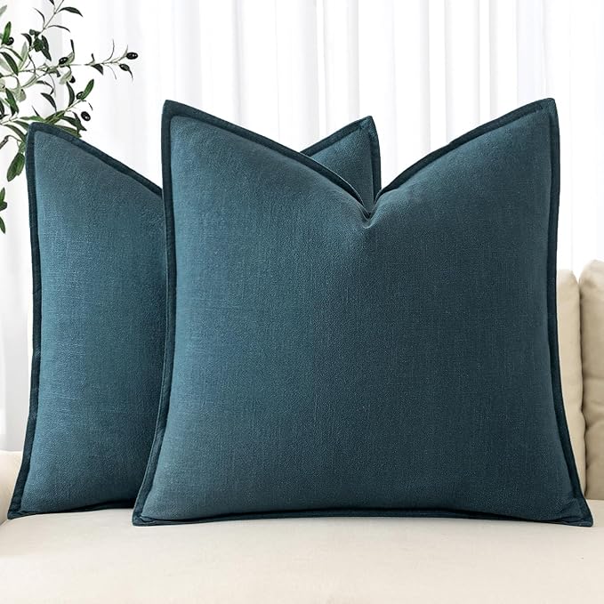 MIULEE Decorative Linen Euro Sham Pillow Covers 26x26 Blue | Boho Farmhouse​ by MIULEE