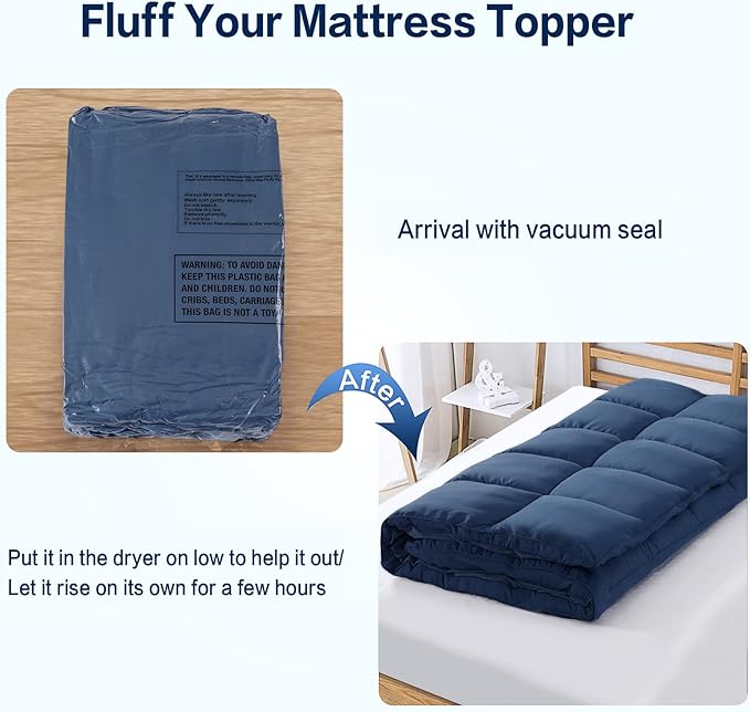 SOPAT Mattress Topper King Size Extra Thick Mattress Pad 8-21" Deep Pocket Soft Down Alternative Fill Mattress Protector Pillow Top Mattress Cover (78x80 Inches, Navy Blue)