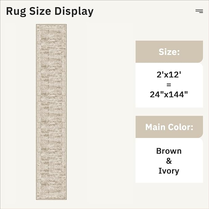 Soalmost Runner Rug 2x12 Washable Non-Slip Hallway Kitchen Runners Brown | - Image 5