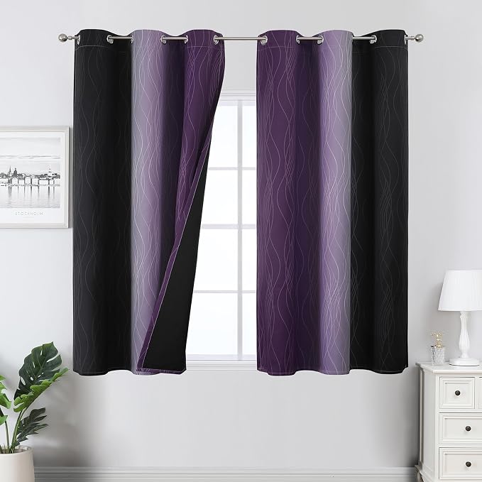 Black and Purple Ombre Blackout Curtains 54 Inch Length | Room Darkening by ESTELARTEXTILER