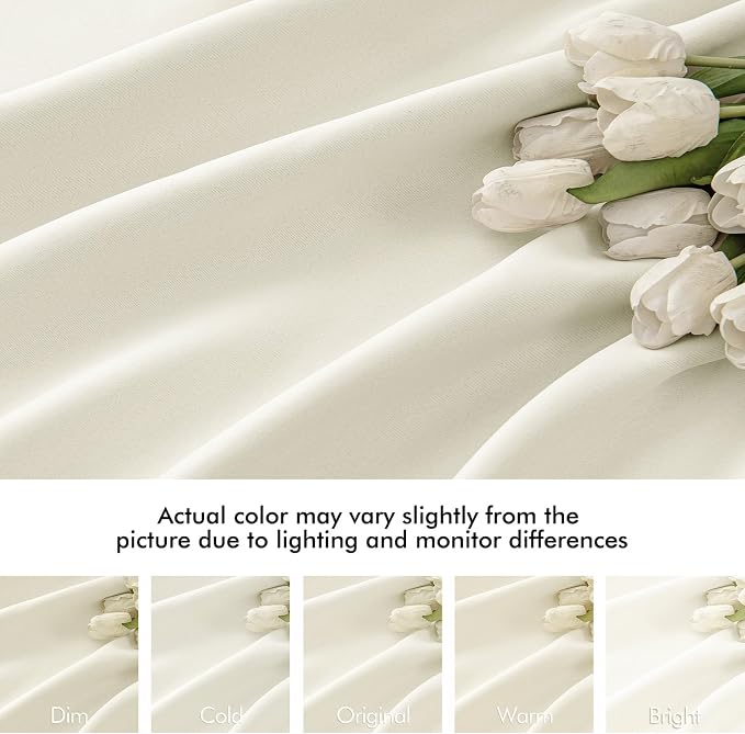 MIULEE Cream Back Tab Blackout Curtains 52x63 Inches Long 2 Panels Set | Rod - Image 8