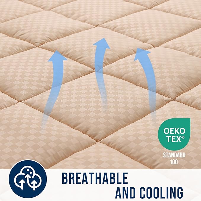 OLANLY Twin Quilted Fitted Mattress Pad – Soft Pillow Top Mattress Topper, Down Alternative Fill, Cooling Comfort Breathable Mattress Cover, Machine Washable Deep Pocket Mattress Protector, Beige