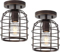 Create For Life® Industrial Vintage Flush Mount Ceiling Light,Rustic Metal Cage Semi Flush Mount Ceiling Lamp Fixture for Hallway Stairway Kitchen Garage, E26, Oil Rubbed Bronze Finish,2 Pack