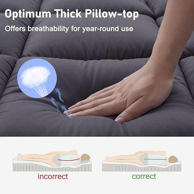 King Mattress Topper Extra Thick Pillowtop Cooling Plush Mattress Pad Cover Protector with 8-21 Inch Deep Pocket 3D Snow Down Alternative Fill Grey