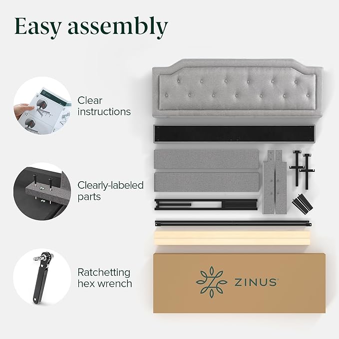 Zinus Kellen Upholstered Scalloped Platform Bed Frame, Mattress Foundation, Wood Slat Support, No Box Spring Needed, Eco Friendly WonderBox (TM), Easy Assembly, Dark Grey, King