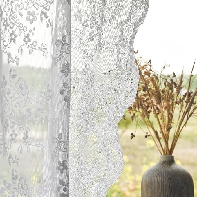YJ YANJUN Vintage Lace Curtains 108 Inches Long-Victorian Floral White Sheer - Image 4