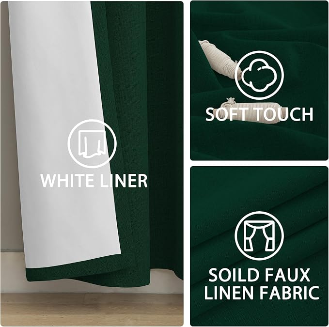 Yakamok Dark Green Linen Textured Curtains 96 Inches Long - Image 6