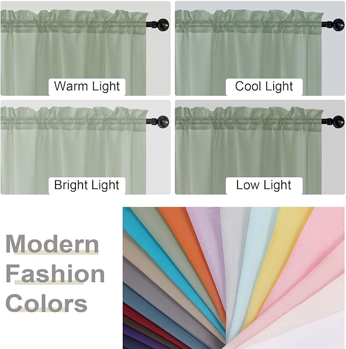 Sage Green Sheer Curtains for Bedroom Living Room 96 Inches Long 2 Panels - Image 7