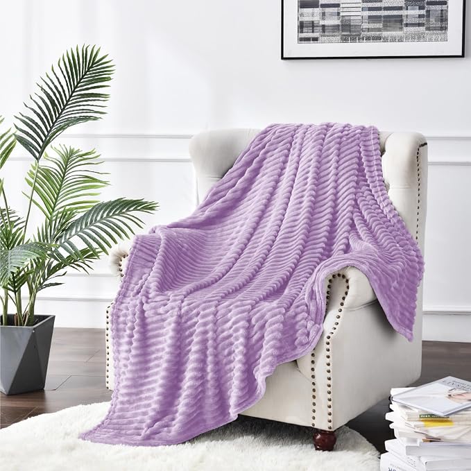 BEDELITE Ribbed Jacquard Lavender Fleece Twin Blanket - Image 8