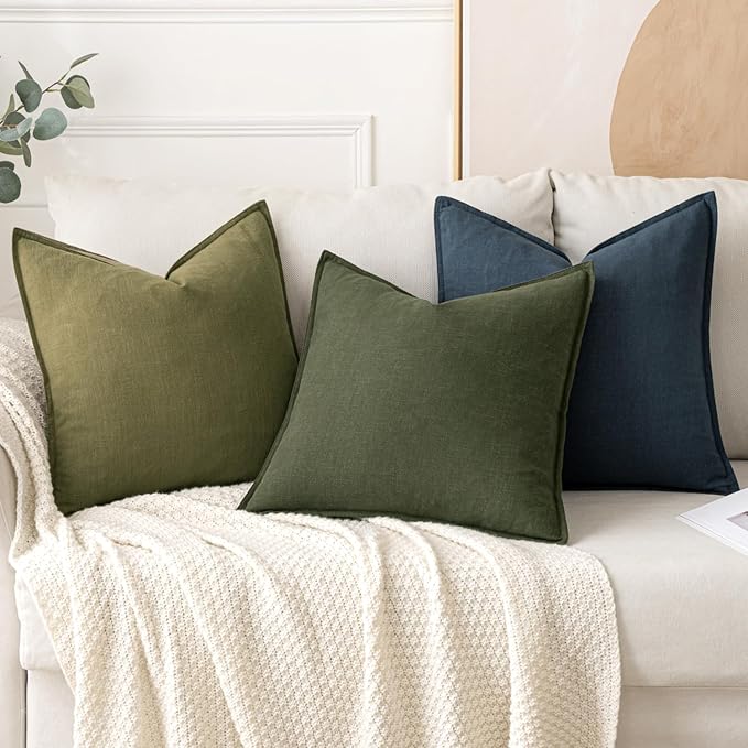 MIULEE Decorative Linen Euro Sham Pillow Covers 24x24 Dark Olive Green | Boho - Image 4