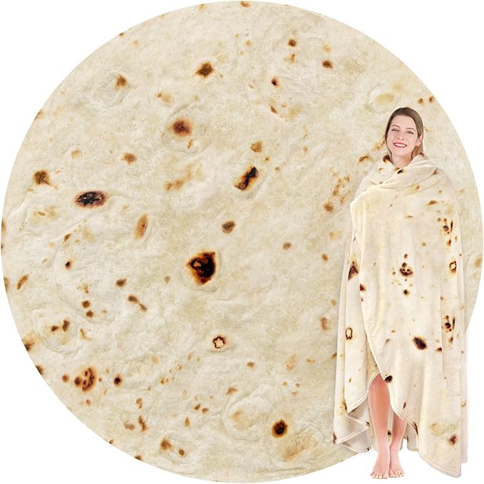 Jorbest Burrito Tortilla Throw Blanket Birthday Gifts for Women Men Teen Boys Girls, Novelty Tortilla Food Blanket Funny Gifts for Adult Kids, 285 GSM Soft Flannel Taco Blanket (Beige, 80 inches)