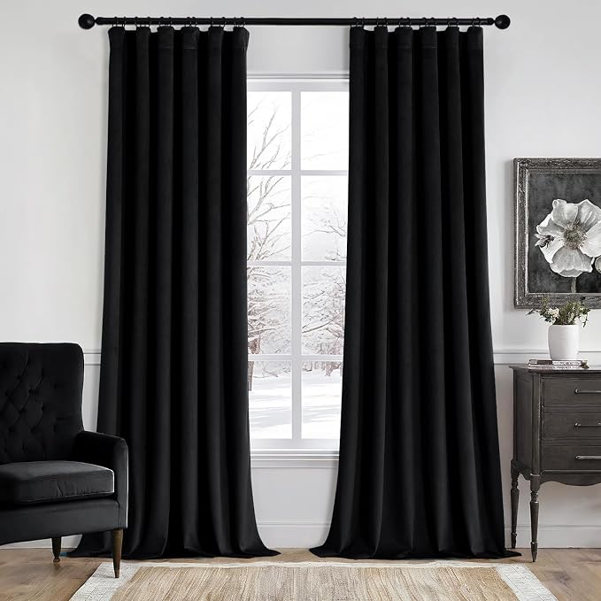 MIULEE Velvet Curtains 50W x 108L 2 Panels Black Blackout Curtains | Luxury by MIULEE