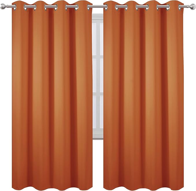 Orange Thermal Blackout Curtains/52 x 72 Inch/Set of 2 Panels Room Darkening - Image 2