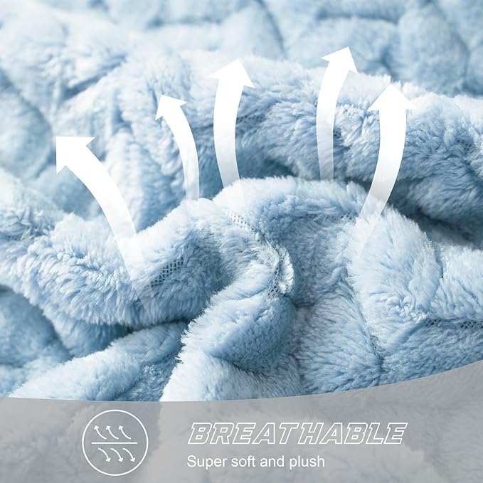 Exclusivo Mezcla Fleece Throw Blanket for Couch, 50x70 Inches Soft Cozy Jacquard Flannel Blankets, Lightweight Fuzzy Plush Warm Throws for Winter, Light Blue