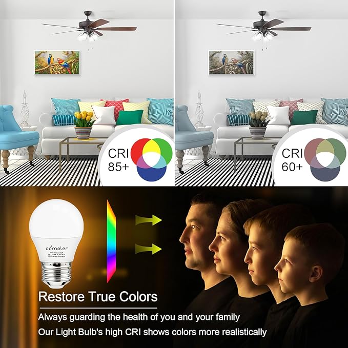 comzler LED Refrigerator Light Bulb, E26 LED Bulbs 60 Watt Equivalent, A15 Appliance Small Bulbs E26 Base with 4000K Natural White, Ceiling Fan Bulb, 600LM, Indoor Outdoor Light, Non-Dimmable, 8 Pack