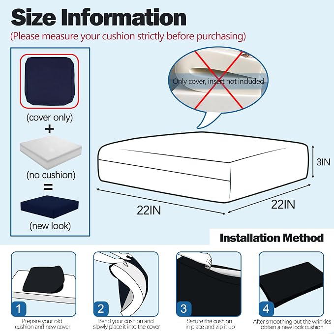 Sqodok Patio Cushion Cover 22x22 inch, Outdoor Seat Cushion Slip Cover - Image 2