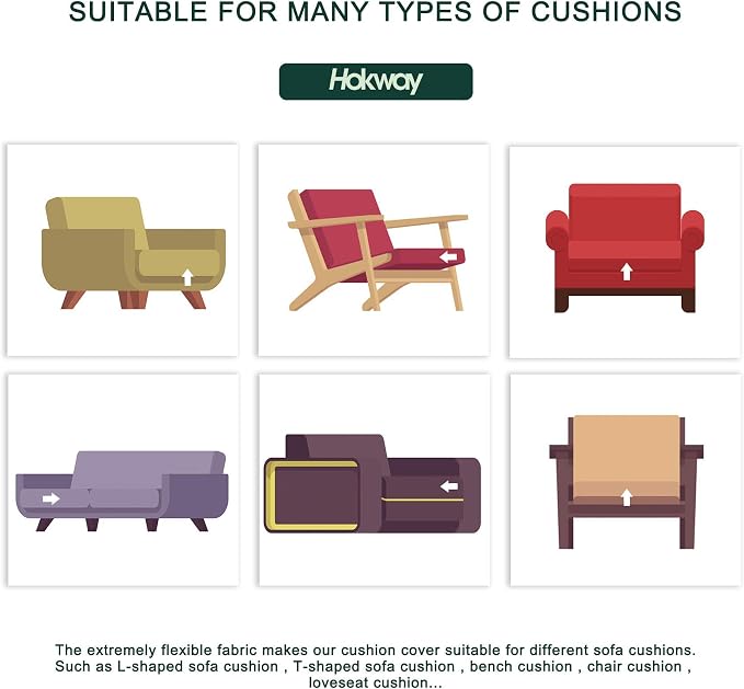 Hokway Couch Cushion Covers Stretch Cushion Covers Sofa Seat Cushion Slipcover - Image 6