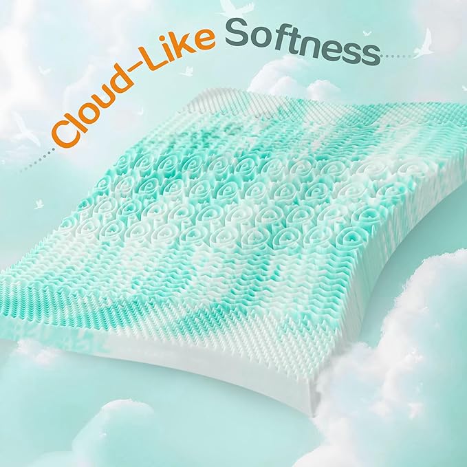 SINWEEK 2 Inch Mattress Topper 5-Zone Memory Foam Mattress Topper Pressure Relieve Soft Mattress Pad, CertiPUR-US Certified, Twin Size, Green
