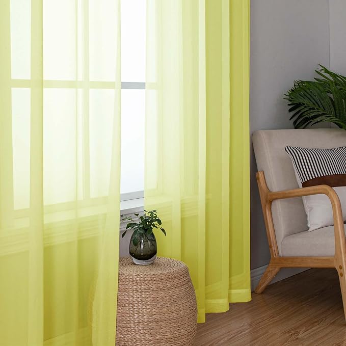 Lemon Sheer Curtains 78 Inches Long 2 Panels, Solid Voile Dual Rod Pockets - Image 2