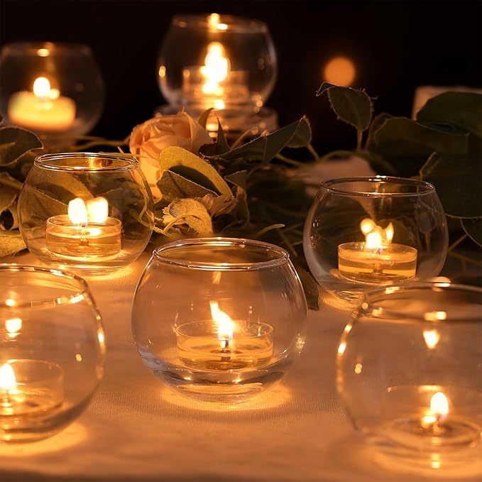 Lamorgift Glass Tealight Candle Holder Set of 12- Round Clear Votive Candle Holders for Table Decor, Party& Wedding Decorations