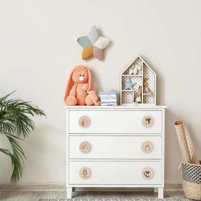 8Pack1.8 Natural Wood Nursery Dresser Cabinet Furniture Knobs Wooden Animal Cabinet Kids Cute Drawer Pulls