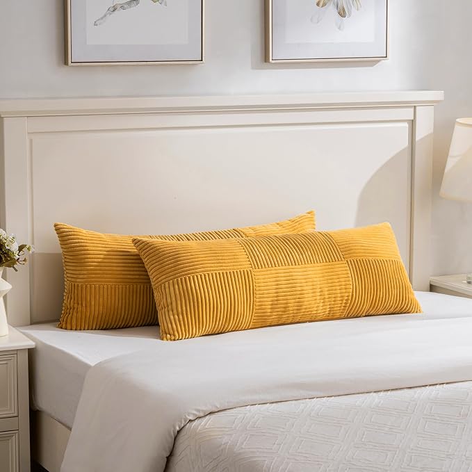 Fancy Homi Set of 2 Gold Yellow Boho Long Lumbar Body Decorative Throw Pillow by Fancy+Homi