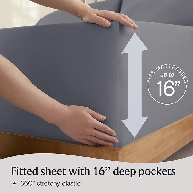 LuxClub 5 PC Split King Sheet Set Sheets Deep Pockets Wrinkle Free Cooling Sheets Machine Washable Hotel Bedding Silky Soft - Light Grey Split King